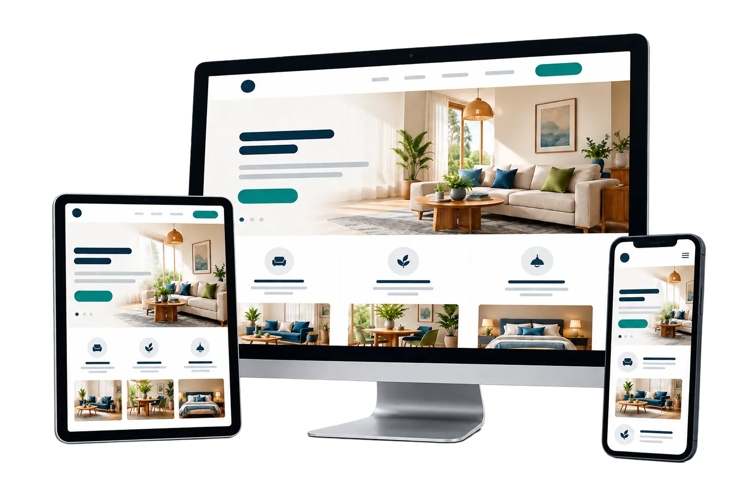 Professional website design example displayed on desktop, tablet and mobile screens.