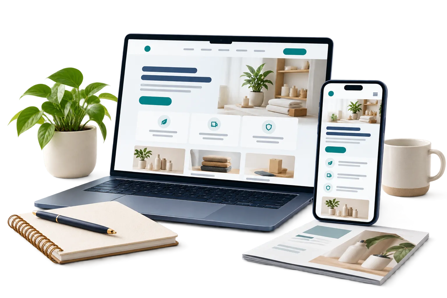 Small business website design example with matching laptop and mobile layouts.